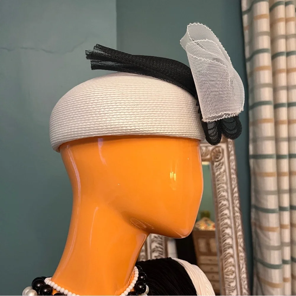 Faux Straw and Tulle Pillbox Fascinator Hat - Picture 2 of 5